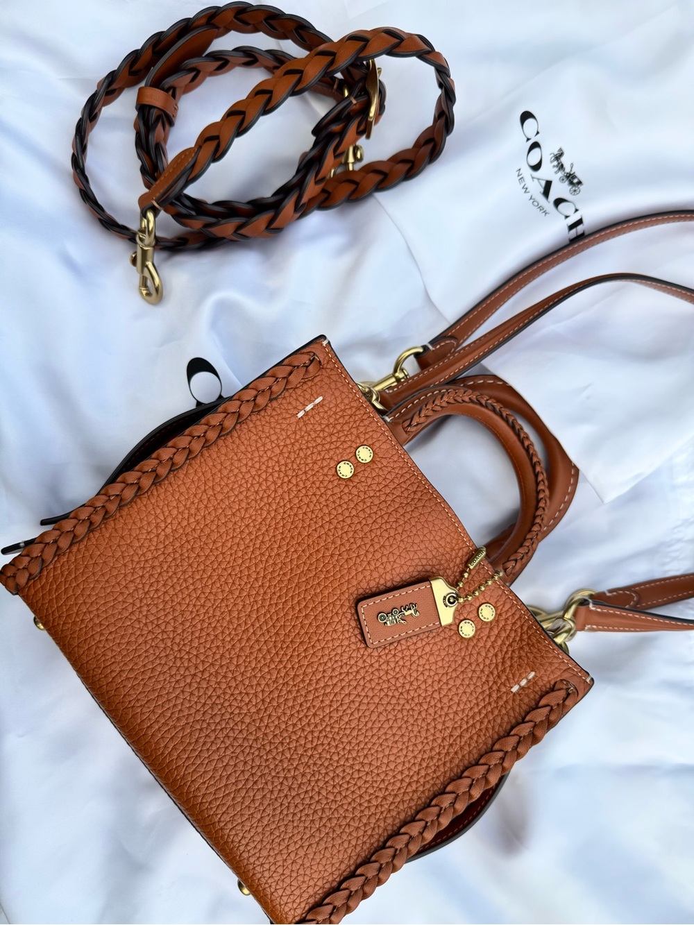 Coach Rogue 20 Burnished Amber Pebbled Leather with Braided Straps
